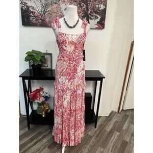 IVY Street Women’s Floral Tiered SunDress Long Ruffle Size S zipper on the side